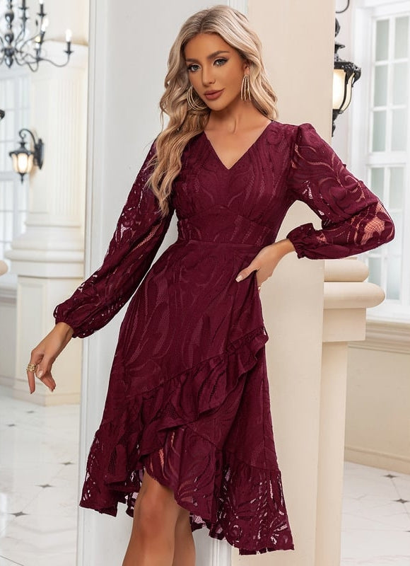 Robe Midi Midi Dentelle Marine - gallery 6
