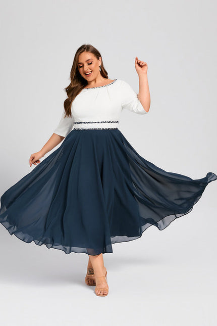 Robe Midi Élégante Marine - gallery 8