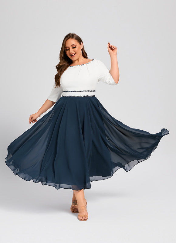 Robe Midi Élégante Marine - gallery 8