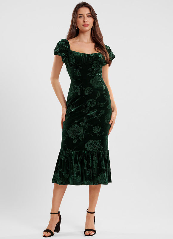 Robe Midi Velours Floral - gallery 1