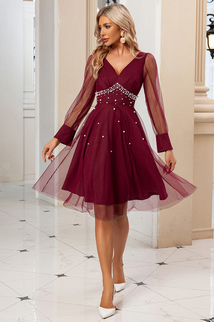 Robe Midi Bordeaux Tulle Perlée - gallery 2