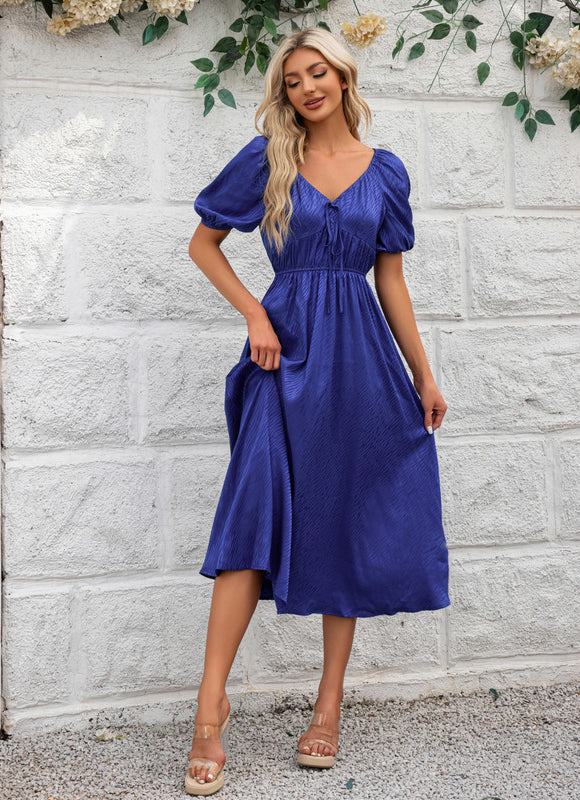 Robe Midi Satin Bleu Royal - gallery 5