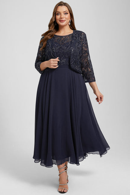 Robe Midi Élégance Marine Éthérée - gallery 9