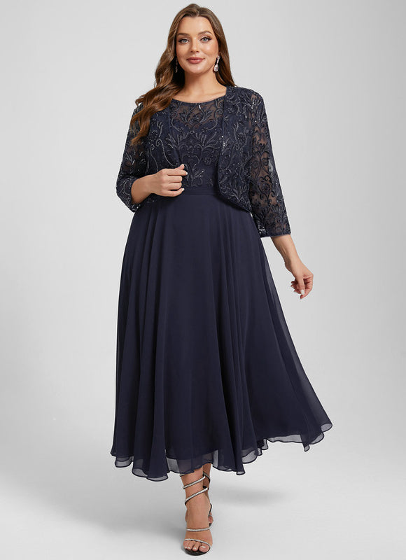 Robe Midi Élégance Marine Éthérée - gallery 9