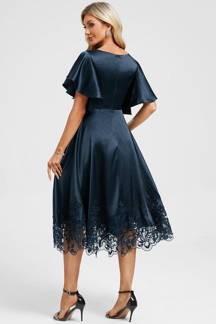 Robe Midi Col V Dentelle Bleu - gallery 6