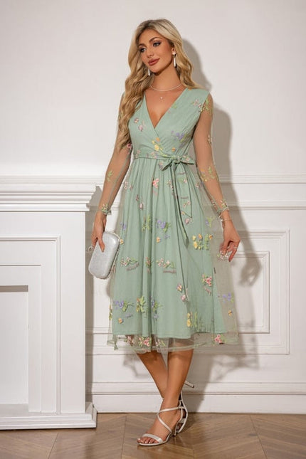 Robe Midi Tulle Brodée Émeraude - gallery 4