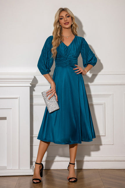 Robe Midi Satinée Émeraude - gallery 1