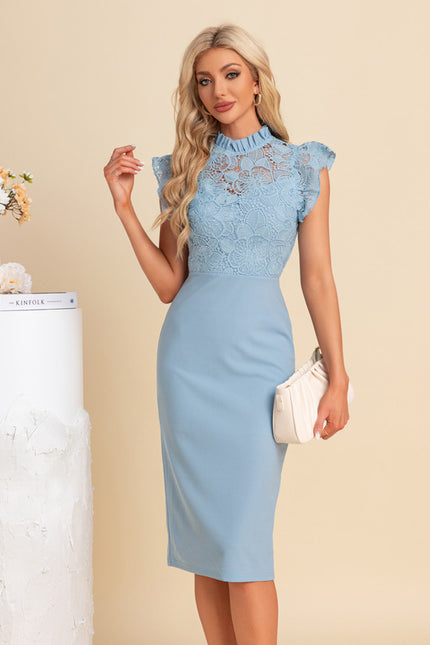 Robe Midi Bleu Ciel Dentelle - gallery 2