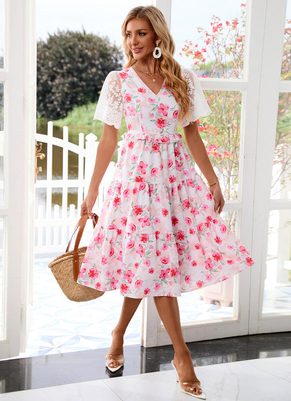 Robe Midi Fleurie Midi Col V - gallery 5