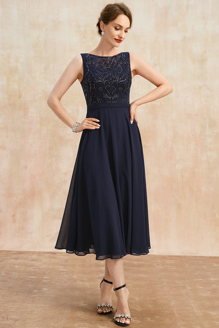 Robe Midi Élégance Marine Éthérée - gallery 5
