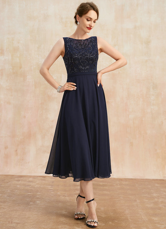 Robe Midi Élégance Marine Éthérée - gallery 5