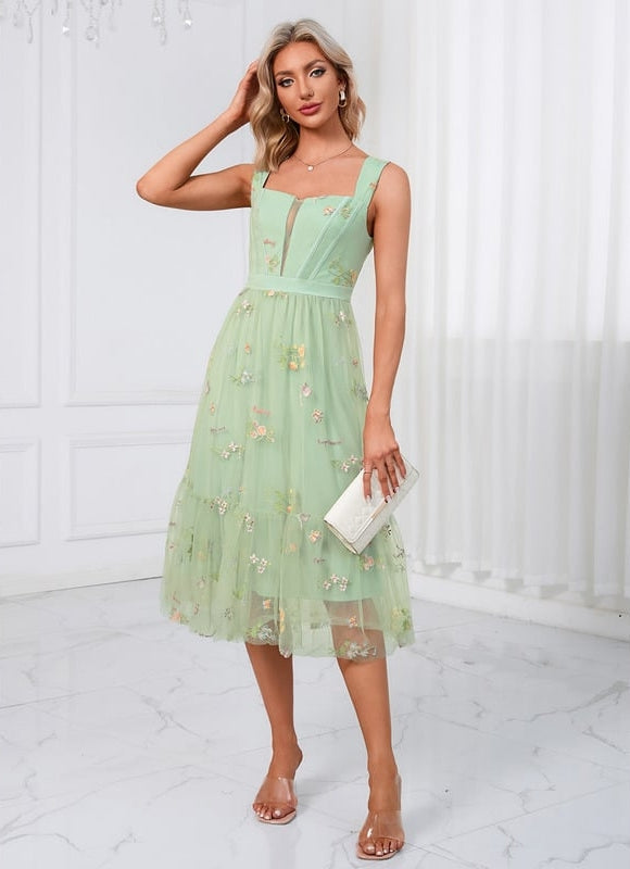 Robe Midi Verte Florale - gallery 4