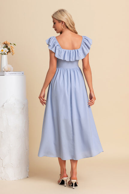 Robe Midi Bleu Ciel À Volants - gallery 1
