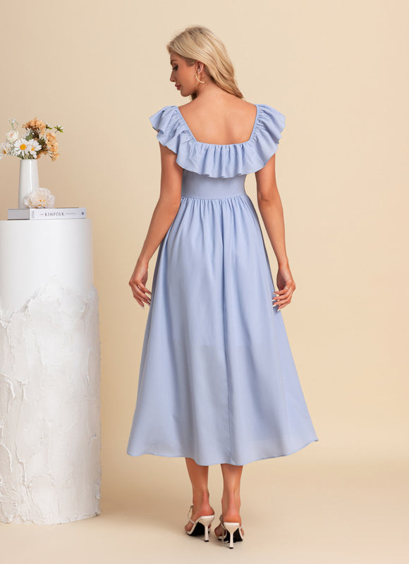 Robe Midi Bleu Ciel À Volants - gallery 1