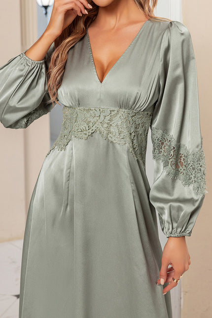 Robe Midi Satinée Olive - gallery 4