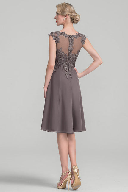 Robe Midi Taupe Col Rond Dentelle - gallery 6