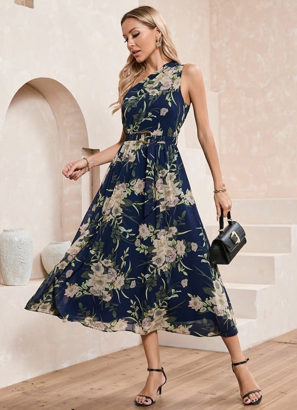 Robe Midi Asymétrique Florale - gallery 2