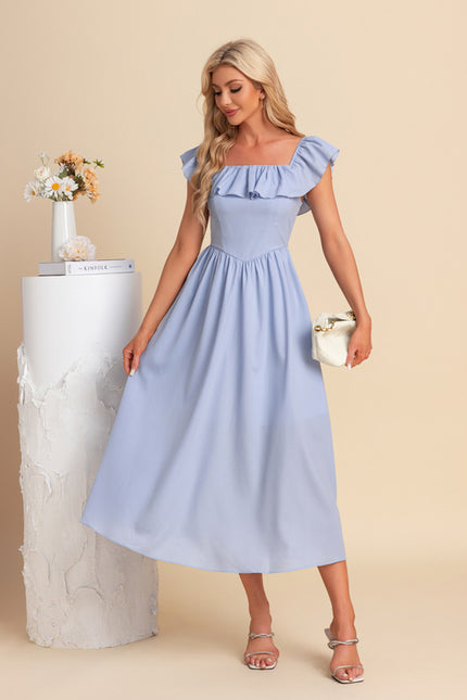 Robe Midi Bleu Ciel À Volants