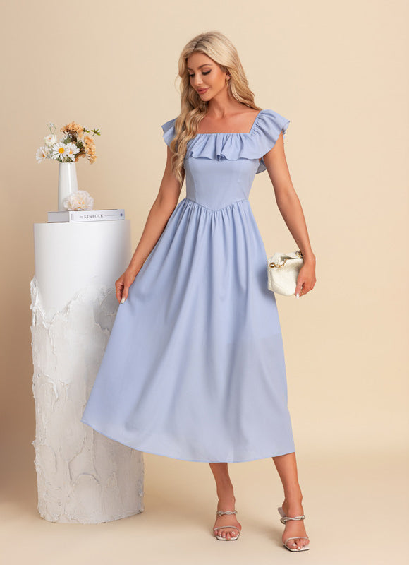 Robe Midi Bleu Ciel À Volants