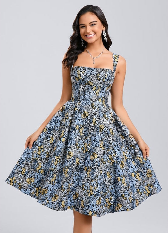 Robe Midi Col Carré Florale - gallery 4
