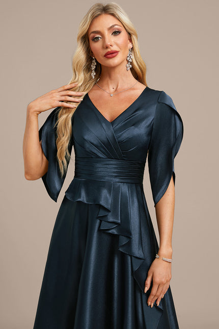 Robe Midi Satinée Marine - gallery 1