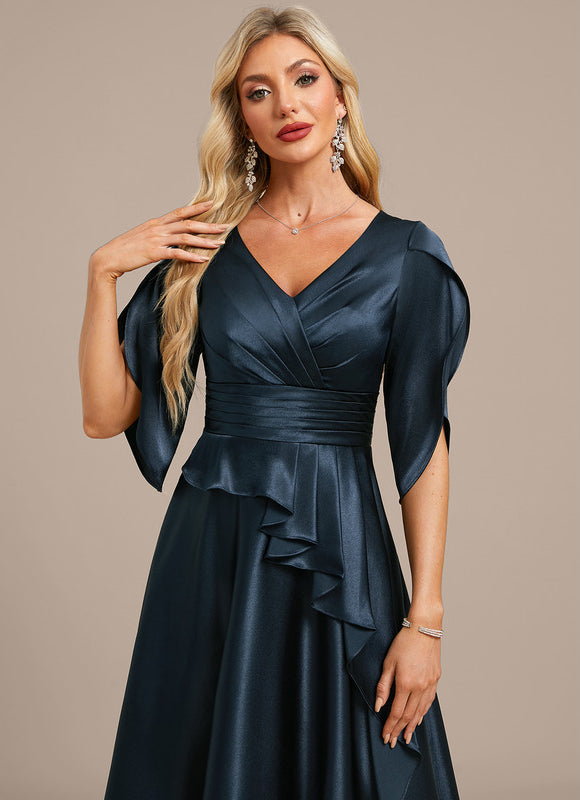 Robe Midi Satinée Marine - gallery 1