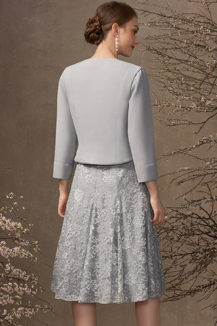 Robe Midi Dentelle Grise - gallery 4