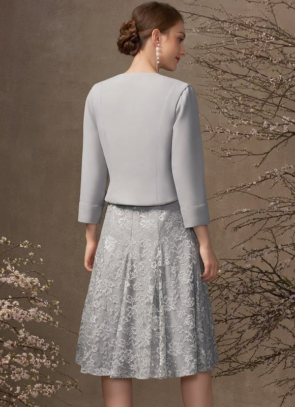 Robe Midi Dentelle Grise - gallery 4