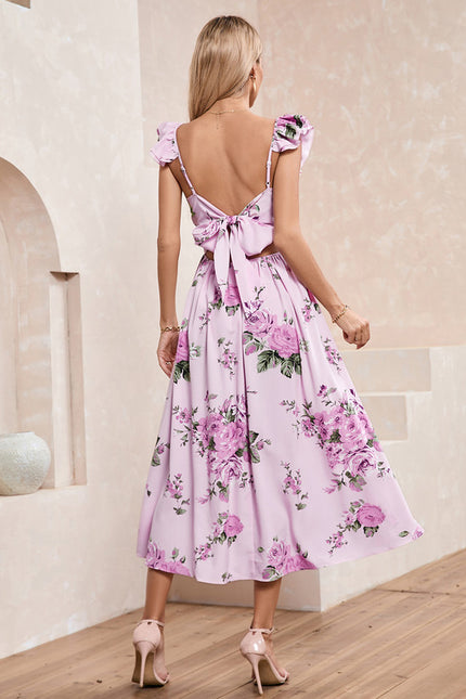 Robe Midi Rose À Volants - gallery 4
