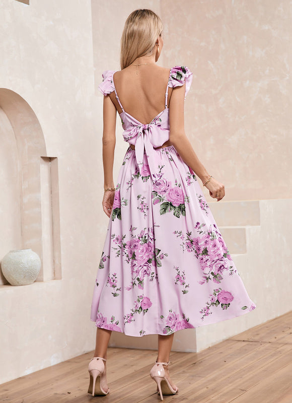 Robe Midi Rose À Volants - gallery 4