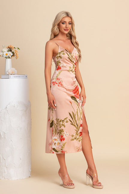 Robe Midi Satinée À Fleurs - gallery 4