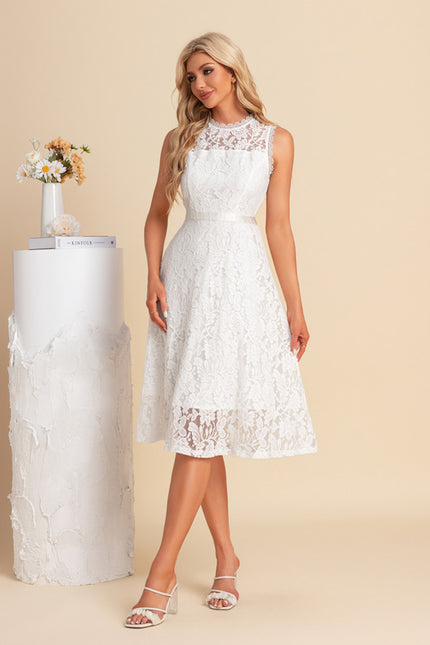 Robe Midi Blanche En Dentelle - gallery 4