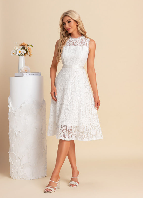 Robe Midi Blanche En Dentelle - gallery 4