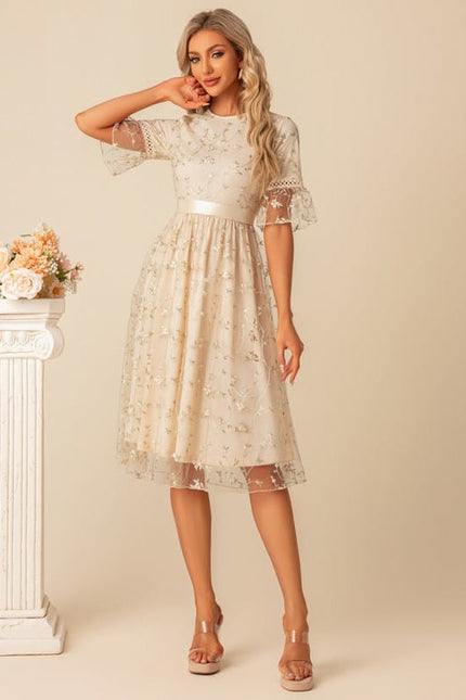Robe Midi Fleurie Beige - gallery 1