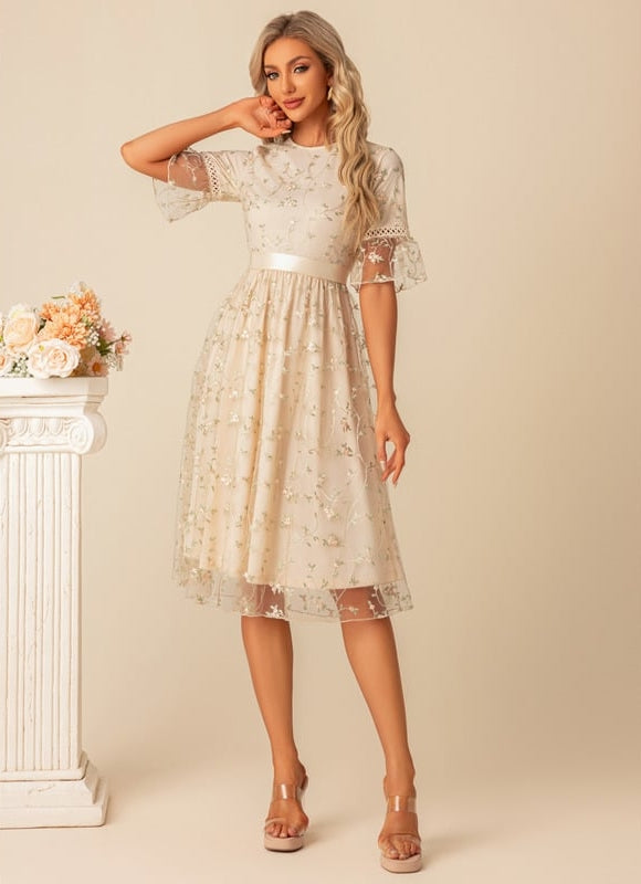 Robe Midi Fleurie Beige - gallery 1
