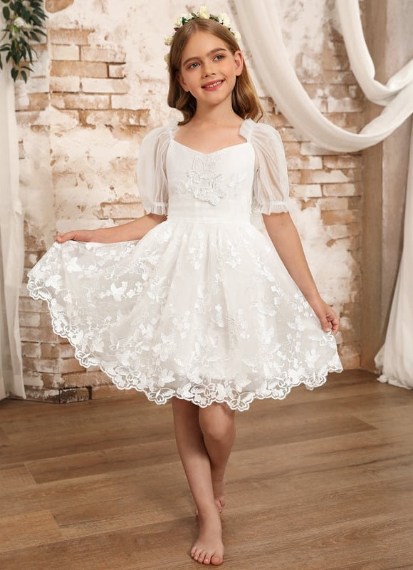 Robe Midi Enfant Dentelle Blanche