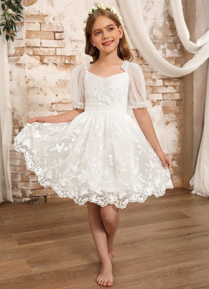 Robe Midi Enfant Dentelle Blanche