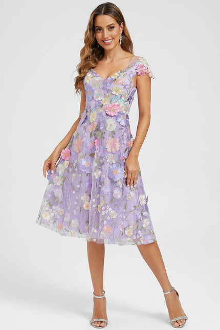 Robe Midi Fleurie Lilas - gallery 1