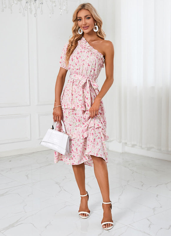 Robe Midi Asymétrique Rose - gallery 1
