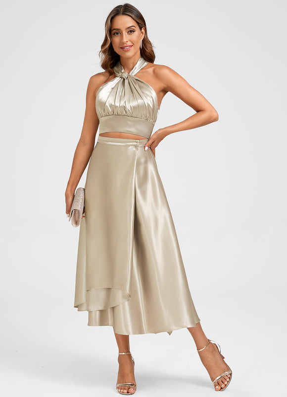 Robe Midi Satin Doré - gallery 1