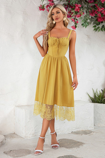 Robe Midi Midi Dentelle Jaune - gallery 1