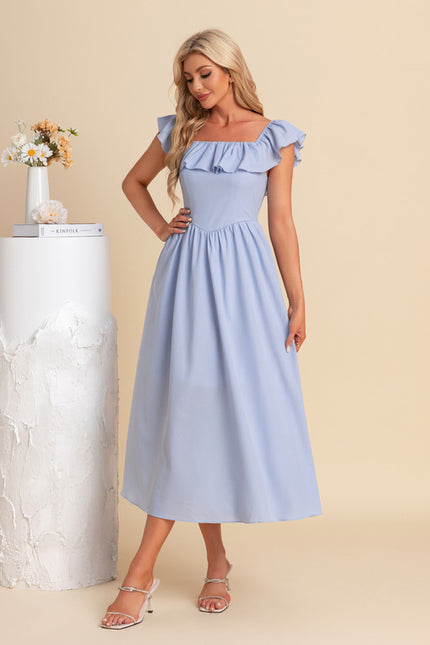 Robe Midi Bleu Ciel À Volants - gallery 7