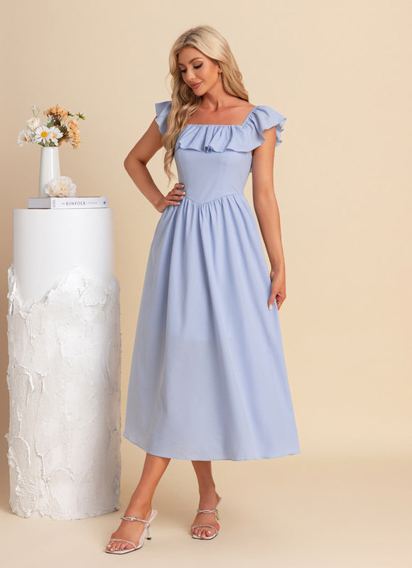 Robe Midi Bleu Ciel À Volants - gallery 7
