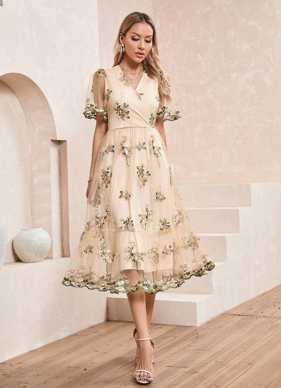 Robe Midi Évasée Fleurie - gallery 1