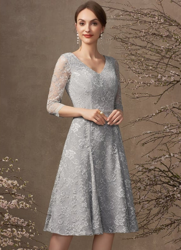 Robe Midi Dentelle Grise - gallery 5