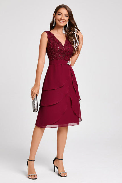 Robe Midi Volants Bordeaux - gallery 2