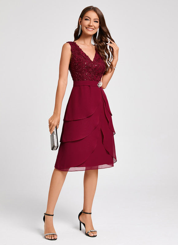 Robe Midi Volants Bordeaux - gallery 2