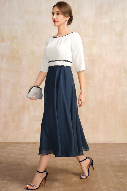 Robe Midi Élégante Marine - gallery 3