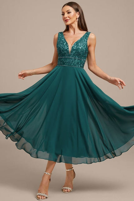 Robe Midi Émeraude Brodée - gallery 3