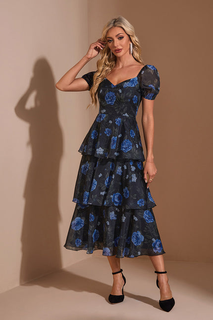 Robe Midi Midi Volants Bleu